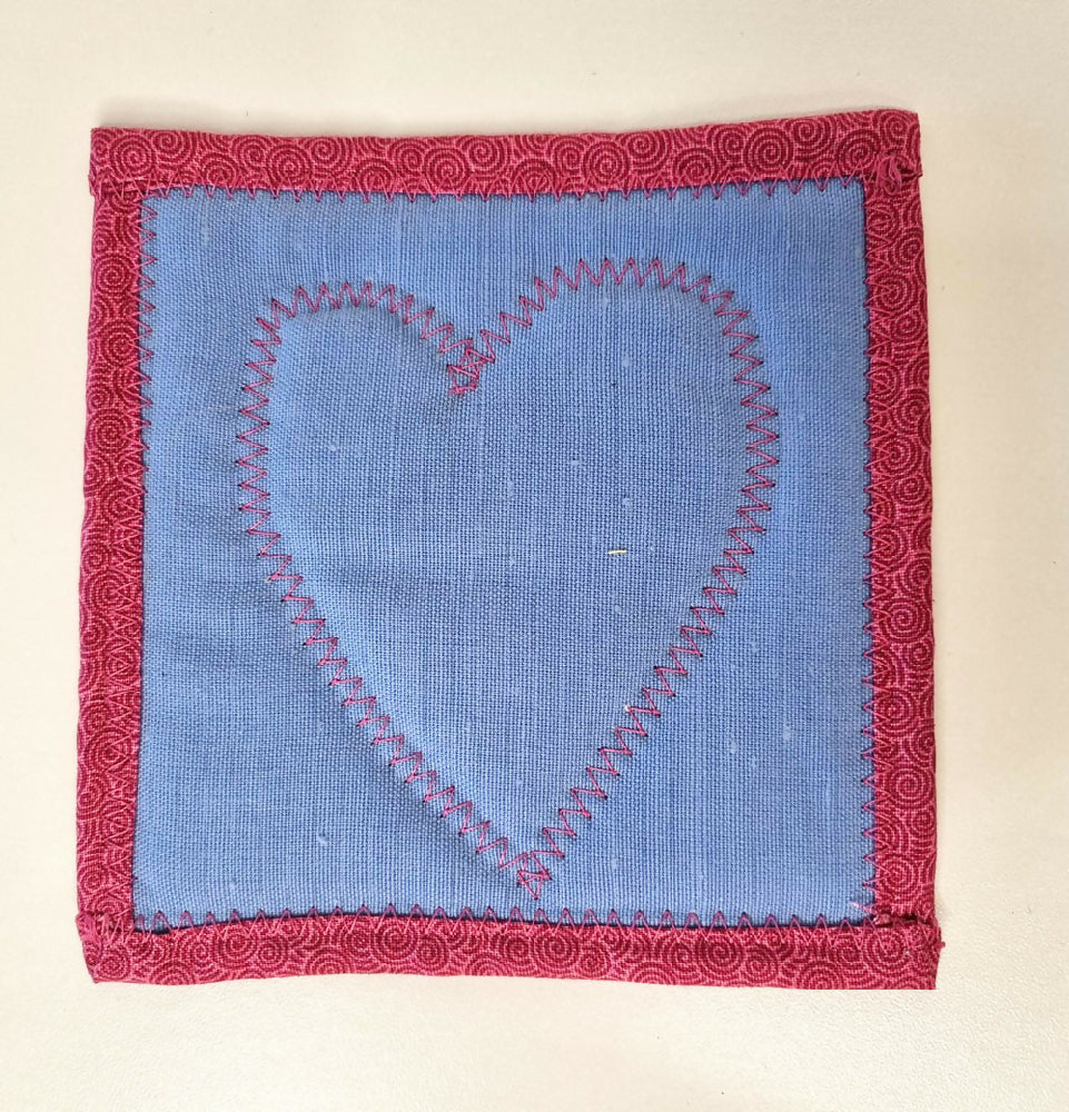 Pink Mug Rug with Heart - Single Coaster - FREE SHIPPING!