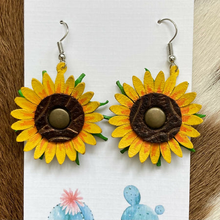 Leather Sunflower Earrings