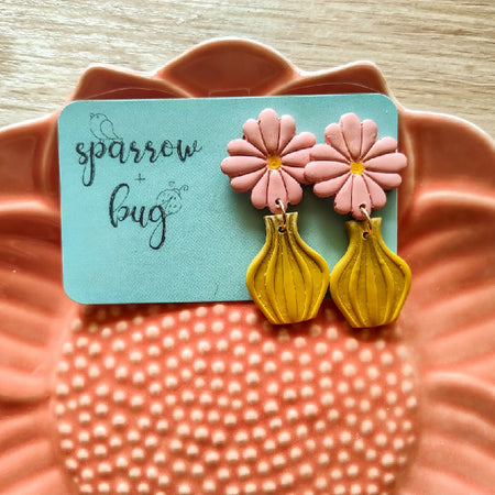 Flower Vase Dangle Earrings