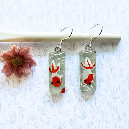 Koi Fish Earrings • Japanese Paper, Resin and Glass
