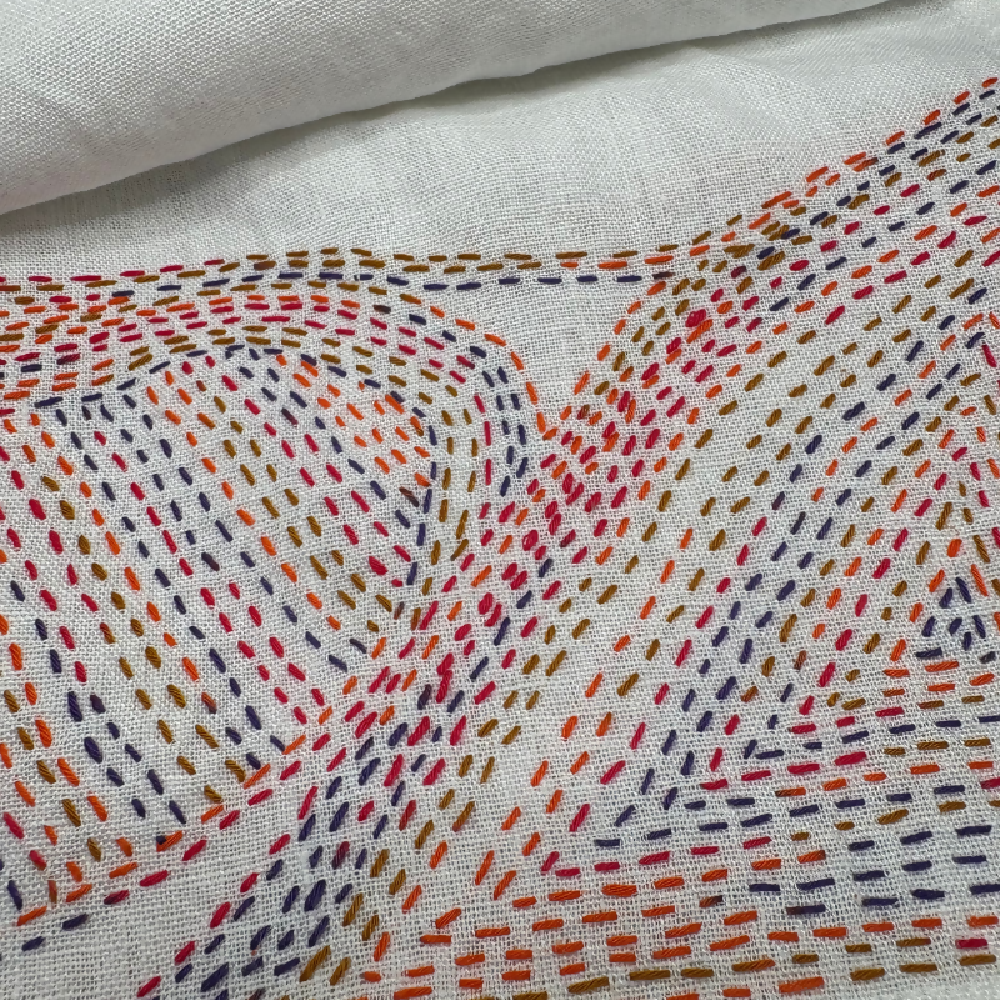 Hand stitched pure linen tea towel - Multi colour abstract by Leumesin Handmade