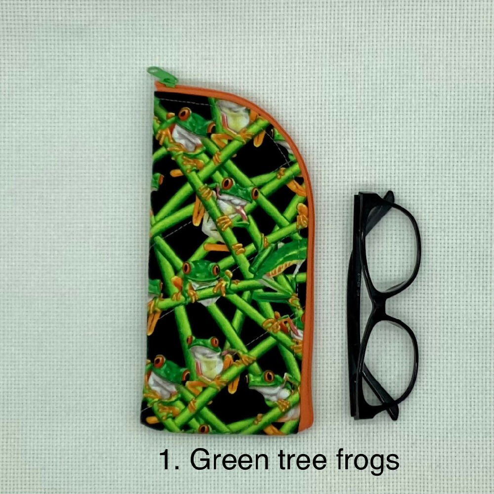 Frogs curved top zip pouch for glasses, phones, handbag organiser, etc.