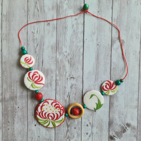 Vintage Embroidered Linen Necklace