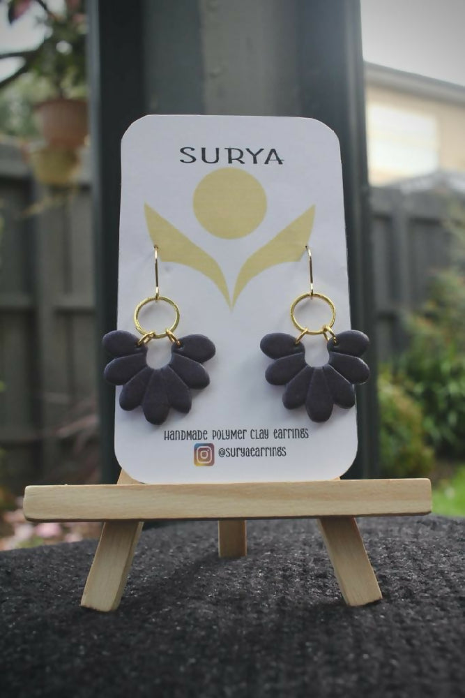 Aubergine & Gold petal hook earrings