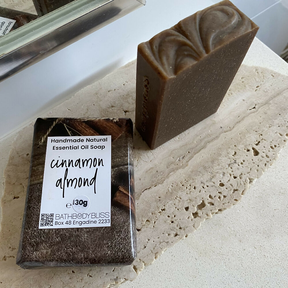 Handmade Natural Cinnamon Almond Soap - flatlay view