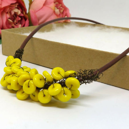 Yellow Crochet Wire Beaded Necklace