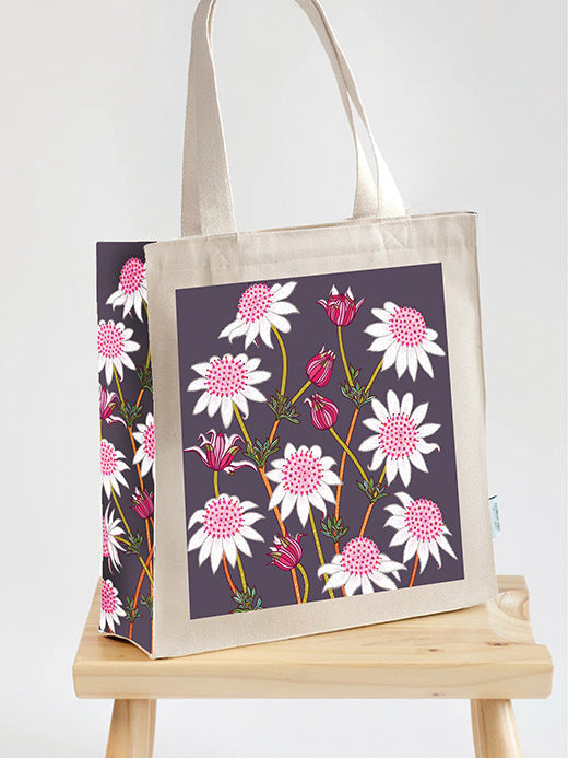 Pink Flannel Flowers Canvas art tote bag - carry or over shoulder