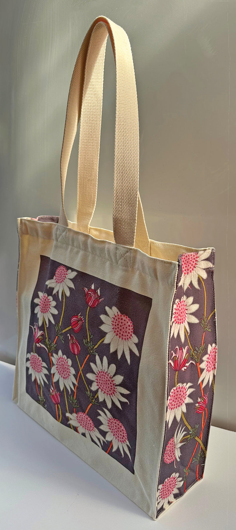 Pink Flannel Flowers Canvas art tote bag - carry or over shoulder
