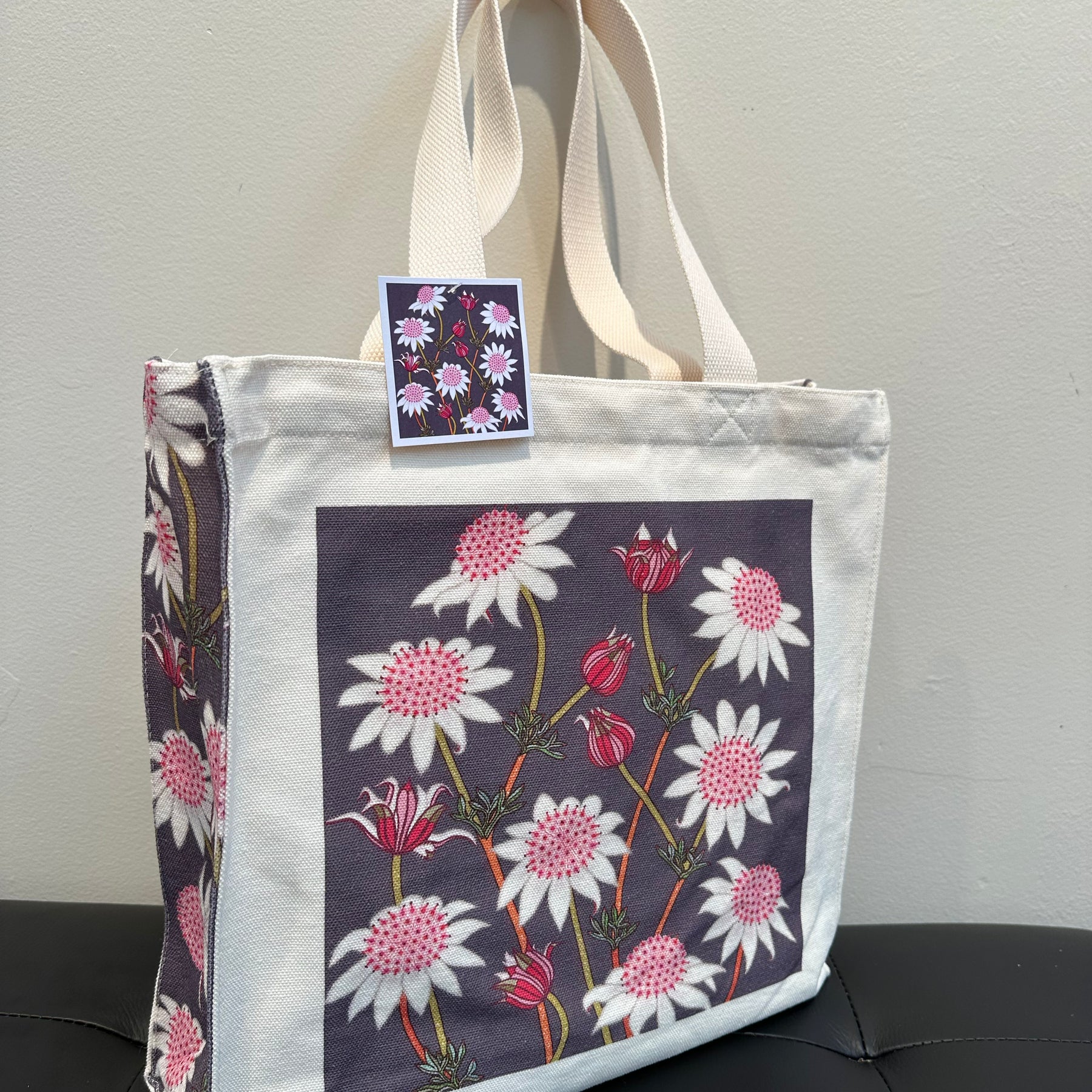 Pink Flannel Flowers Canvas art tote bag - carry or over shoulder