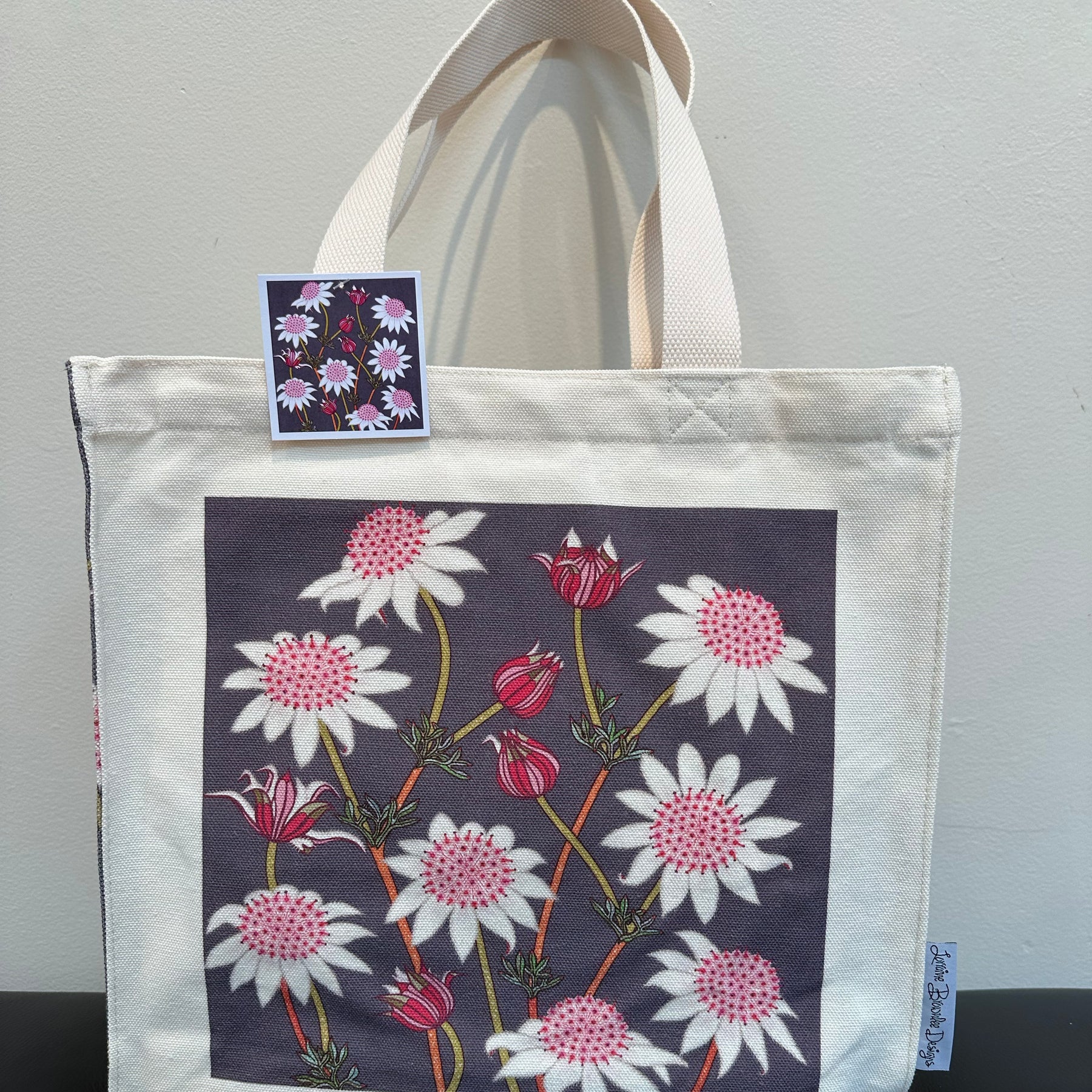 Pink Flannel Flowers Canvas art tote bag - carry or over shoulder