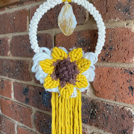 Macrame Sunflower Crystal Wall Hanging