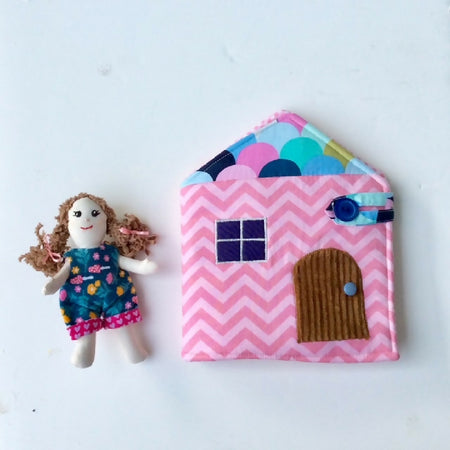 Lolly Pop Fabric Doll House with Doll and Clothing Wardrobe