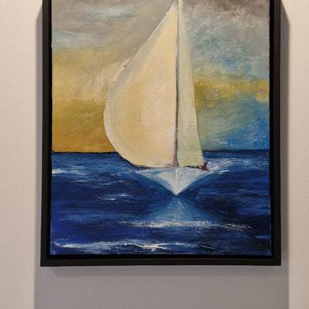 Full spinnaker. Original impressionist oil painting framed.