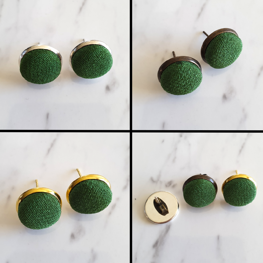 1.4cm Round Green Kimono Fabric Cabochon stud earrings