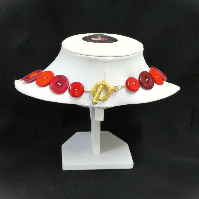 Red button necklace and earrings