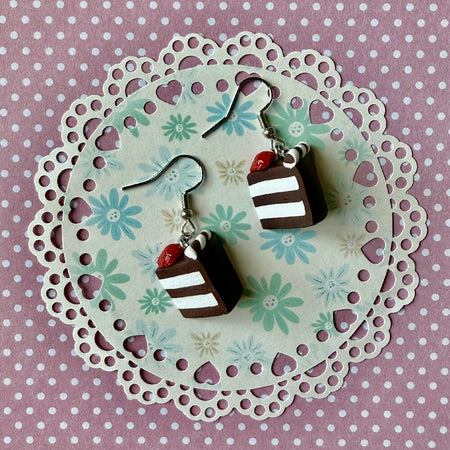 Chocolate Cake slice dangles (hypoallergenic hook)