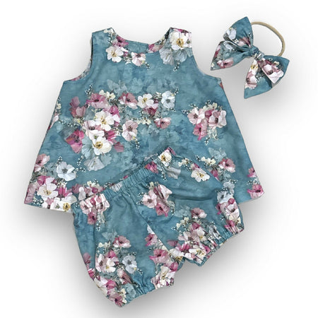 SIZE 0 Teal Floral Cotton/Linen Baby Swing SET