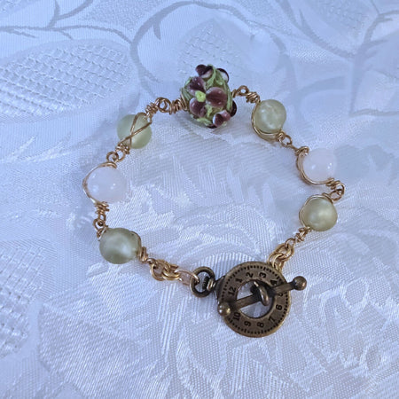 Lampwork Bead Bracelet With Vintage Bronze Toggle Clasp