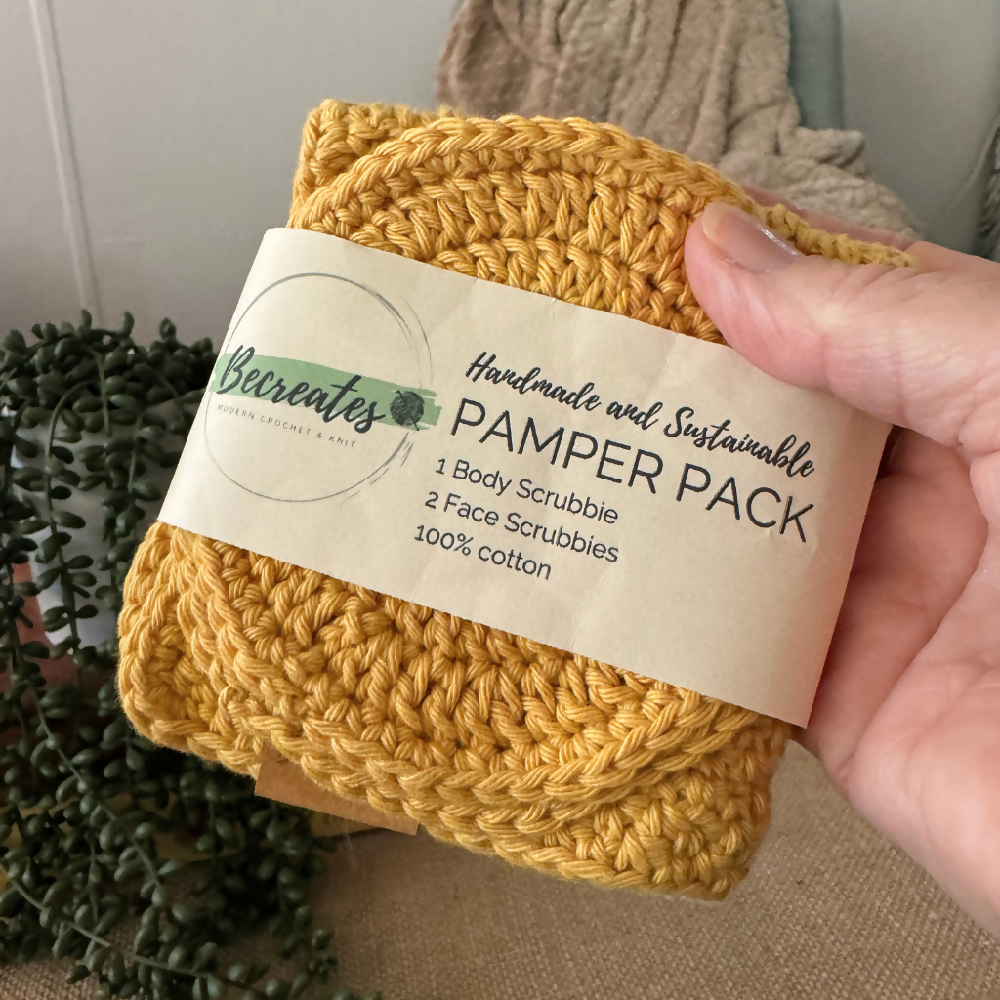 Pamper-pack-scrubbie-set-cotton-mustard