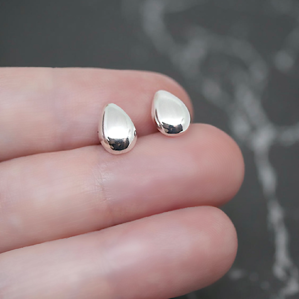 Egg Studs - Handmade Sterling Silver Teardrop Earrings