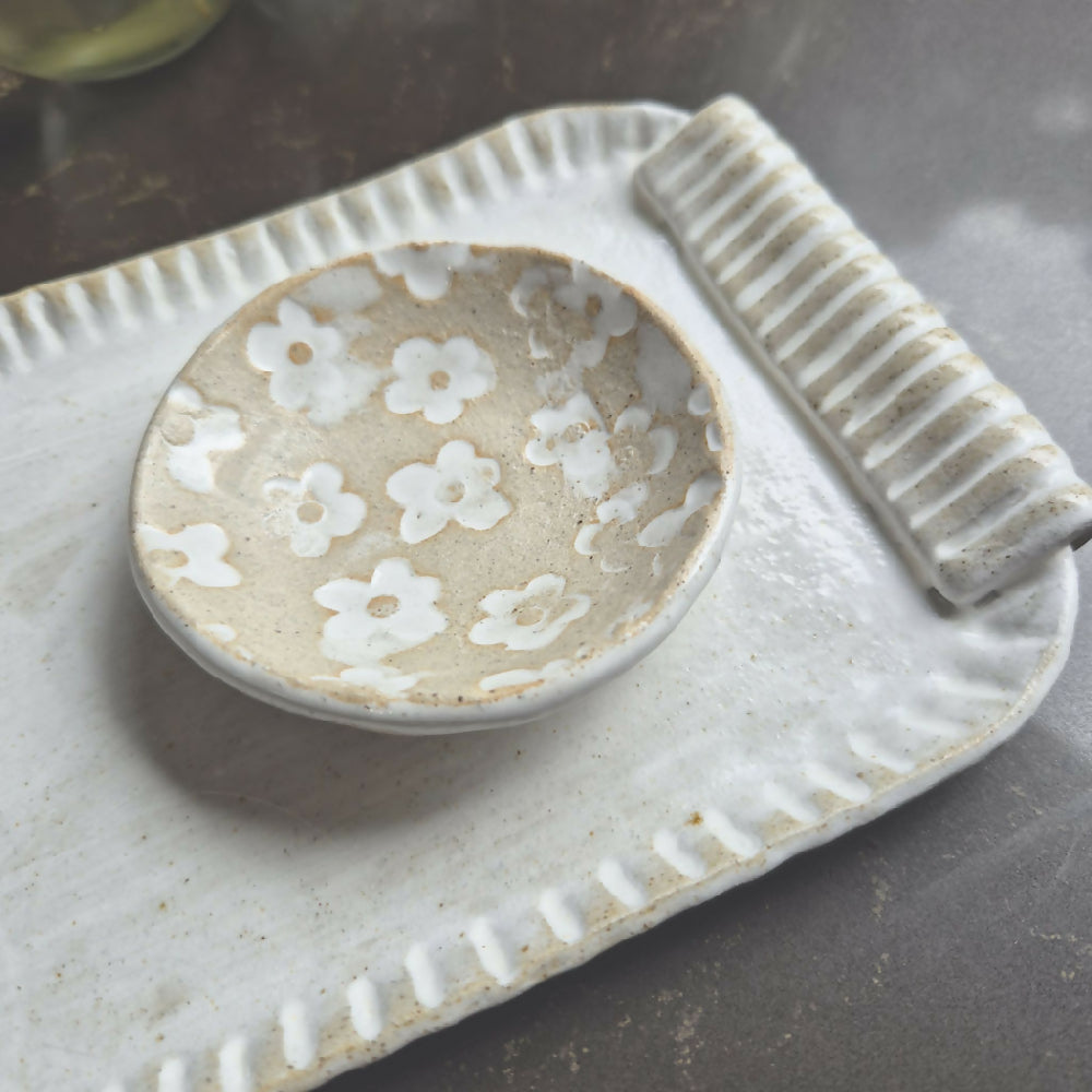 dip bowl and matching dish - rustic white serving dish - Julie Ann Smith - australia