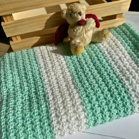 Handmade Mint & White Crochet Baby Blanket – Soft, Cozy & Adorable!