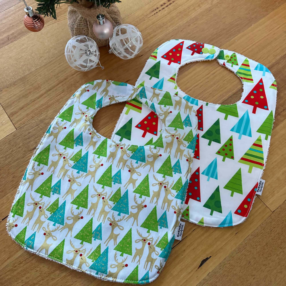 Christmas Bib Set | Reindeers & Christmas Trees Print