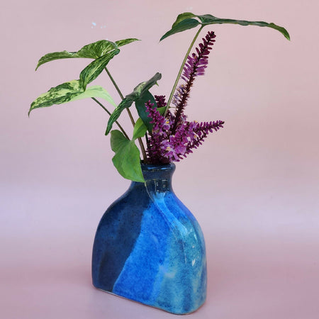 Handmade Ceramic Bottle Vase - Ocean Blue Glaze