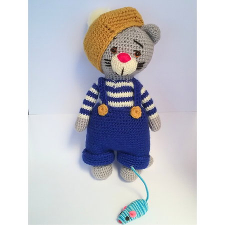 Crochet Cat in Overalls and Hat