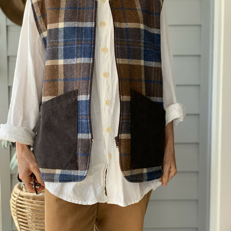 Check Wool Blanket Vest/ wool vest/ upcycled blanket vest/ size med/large