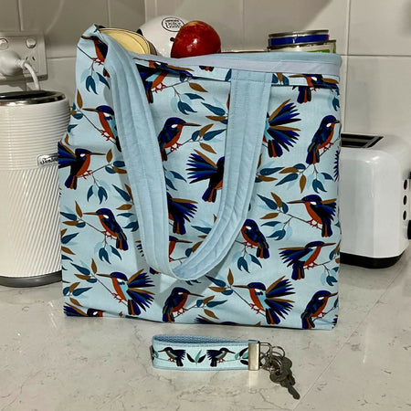 Grocery Tote .. Lined with storage pouch .. Kingfisher