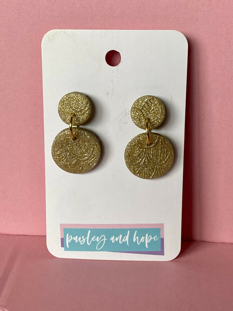 Embossed Polymer Clay Dangles - Gold Glitter