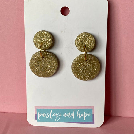 Embossed Polymer Clay Dangles - Gold Glitter