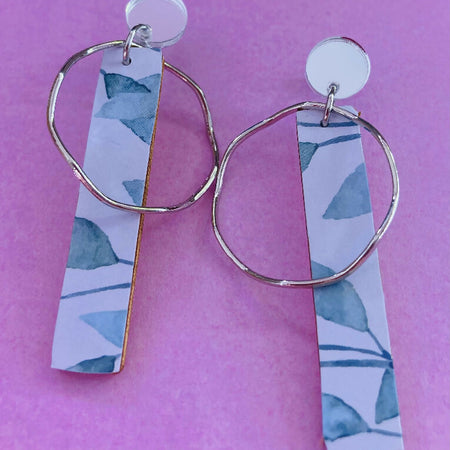 Leaf print rectangle earrings