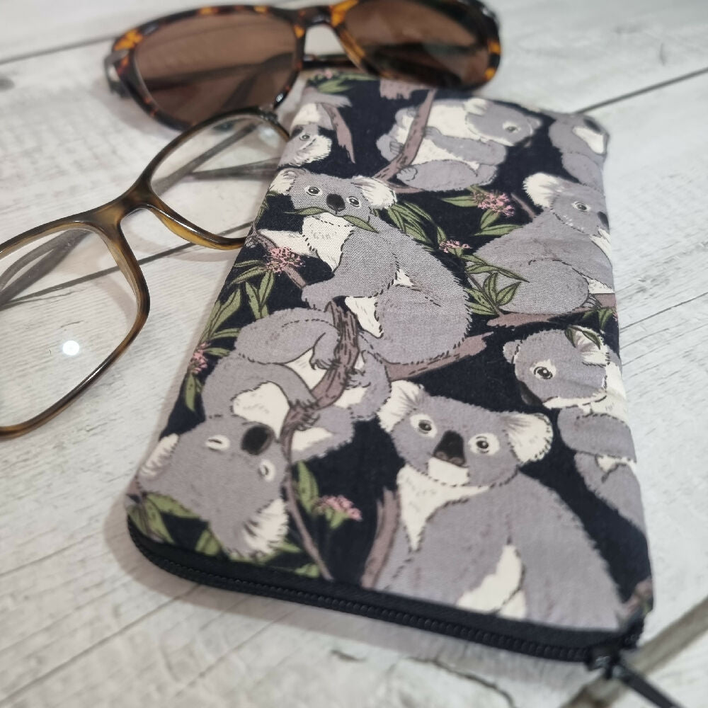 Upcycled double glasses pouch - cute koalas