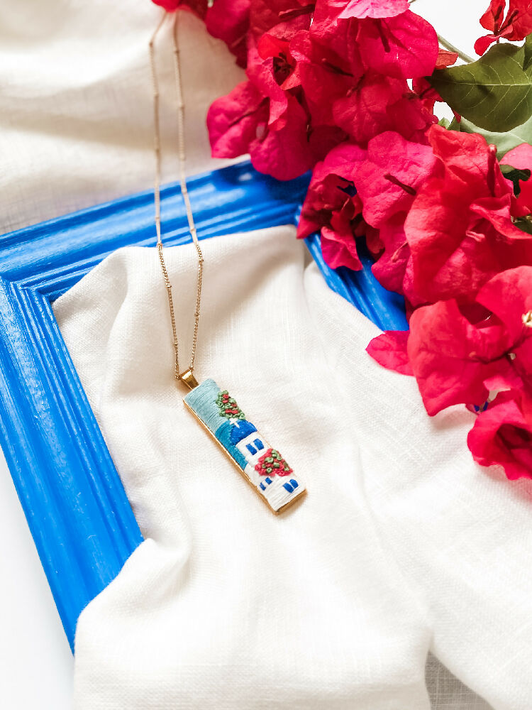 Santorini Hand Embroidered Necklace – Wearable Art Inspired by the Greek Islands