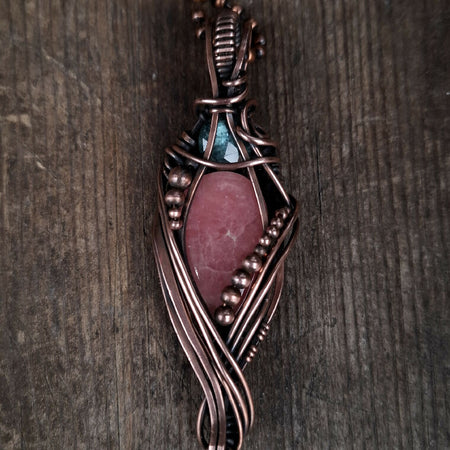 Rhodochrosite with Green Kyanite in Copper with chain