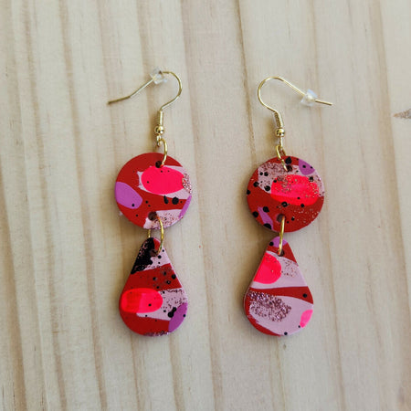 Dainty dangle in red, pink and black lightweight statement leather dangle earrings