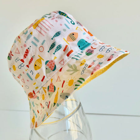 Summer hat in underwater friends fabric