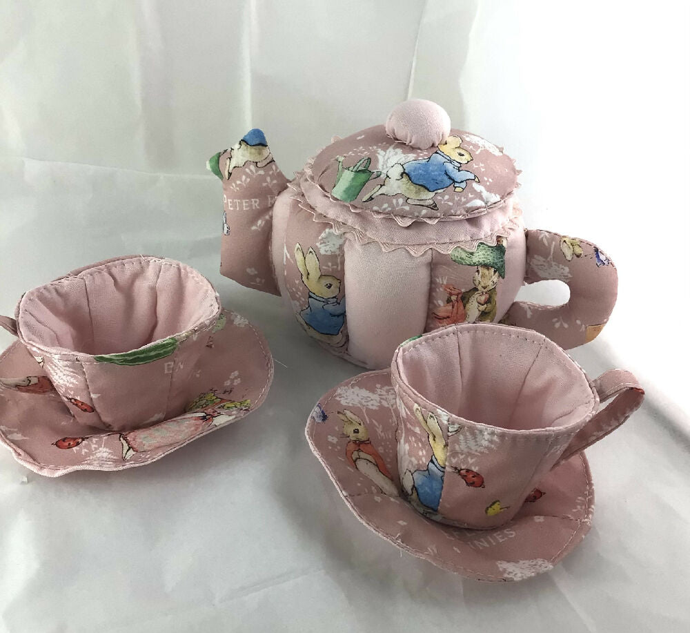 My First Teaset, fabric Teaset Peter Rabbit pink print