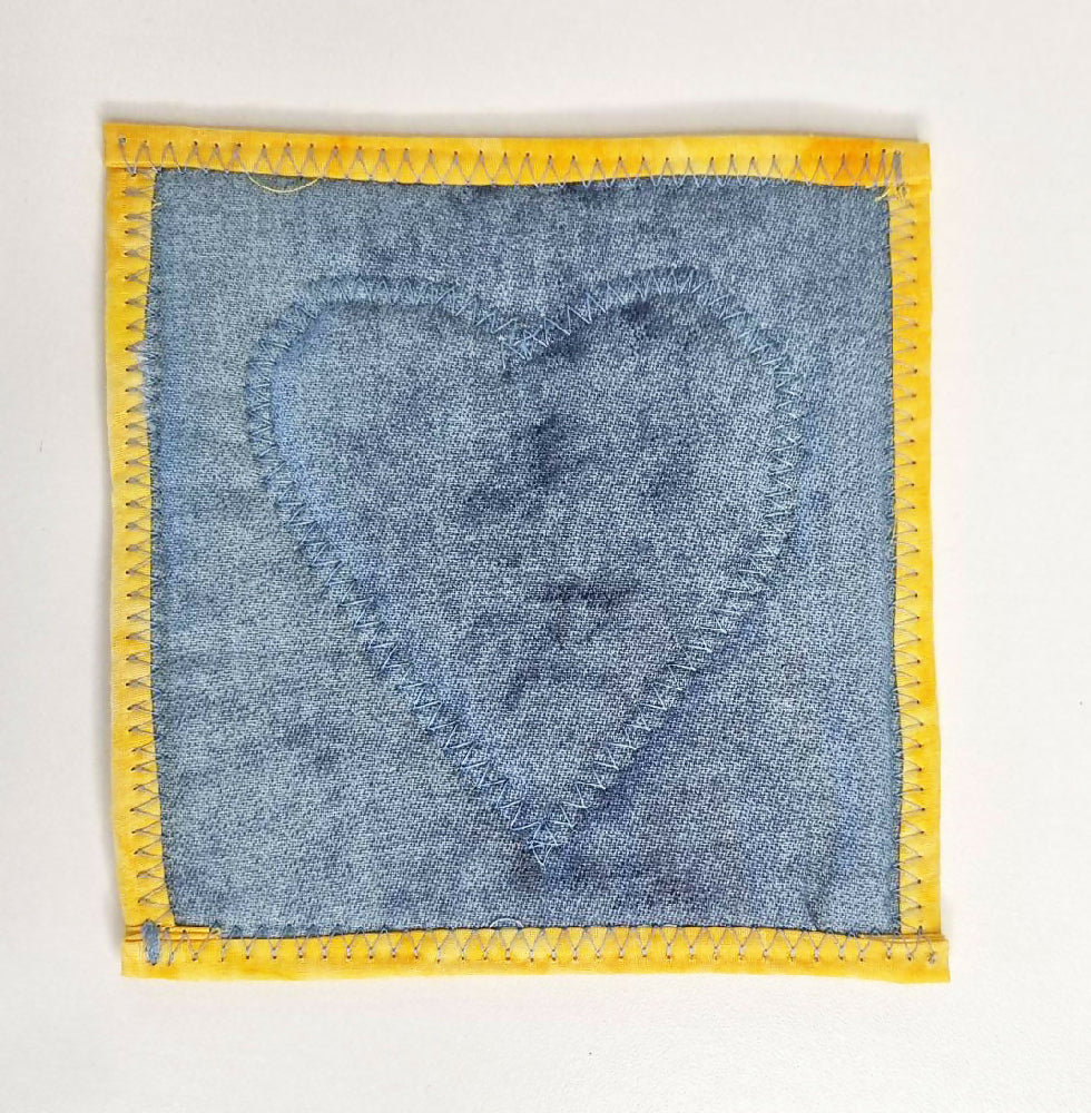 Blue Skies Mug Rug with Blue Heart - Single Coaster - FREE SHIPPING!