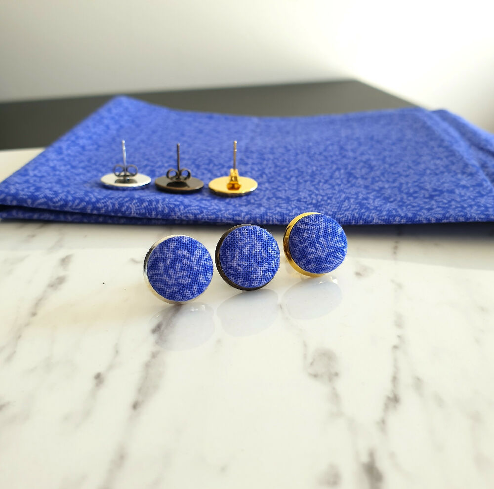 1.4cm Round Blue Purple Plants cotton fabric Cabochon stud earrings
