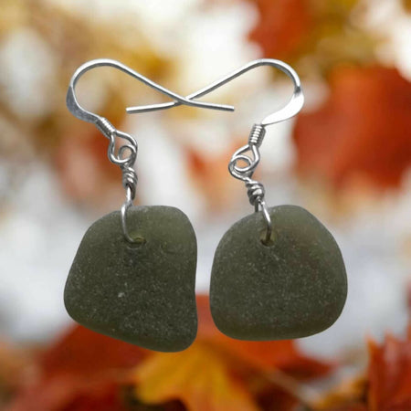 Green Seaglass and Sterling Silver Earrings