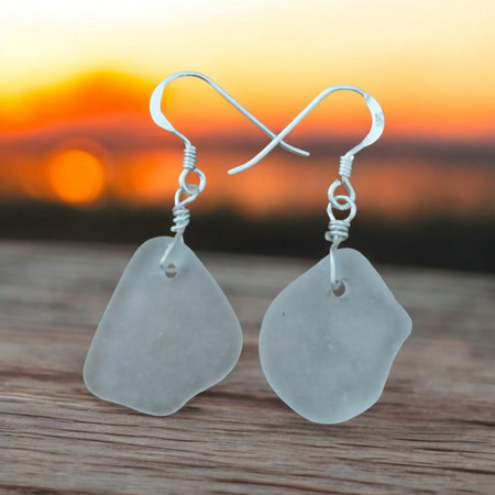 White Seaglass Dangle Earrings