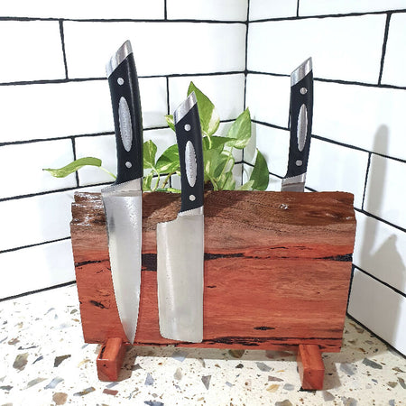 Magnetic Nine Knife Block,Made in Rockingham W. A., Jarrah Timber , Knife Storage, Perfect Fifth Anniversary Present