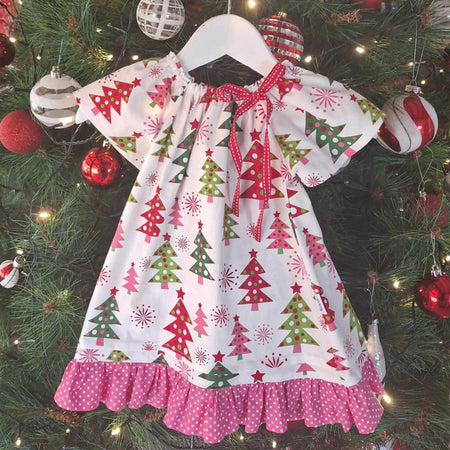 Girls Christmas Dress | Size 1 | Christmas Tree Print