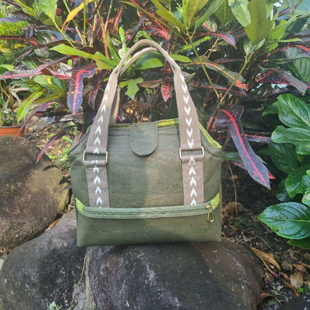 Cork Tote with Flap Closure - Army Green