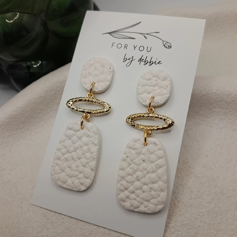 white leather look polymer clay earrings- hypoallergenic