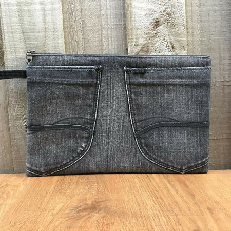 Upcycled Grey Denim Pencil Case – Pockets