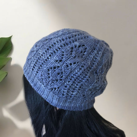 Hand knit Beanie Hat- Blue